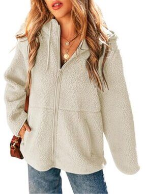 Womens Fleece Jacket Zip Up Hooded Coat Soft Warm Winter Casual Jacket Pocket